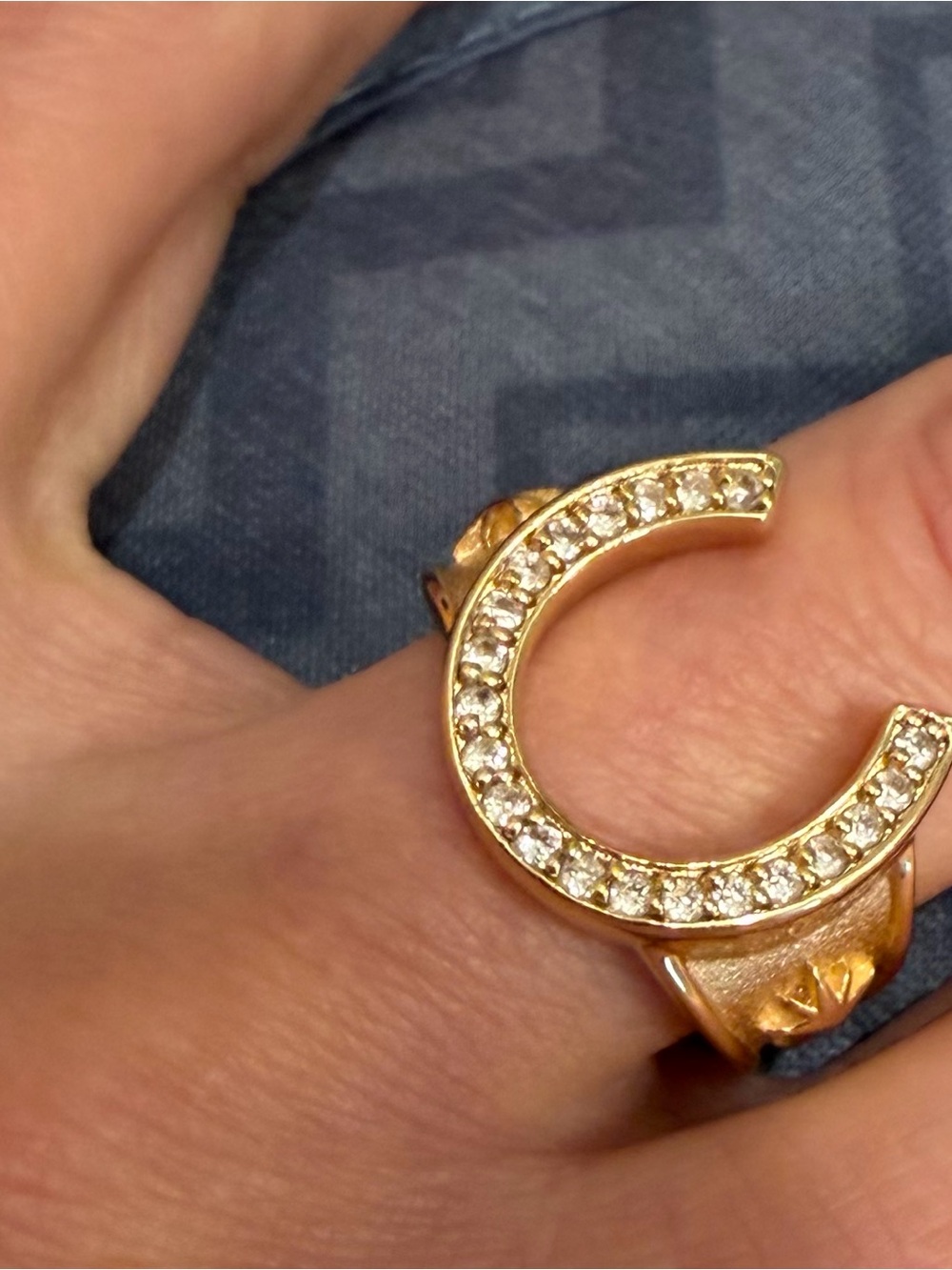 Gold Horseshoe Ring with Clear Crystal Pavé